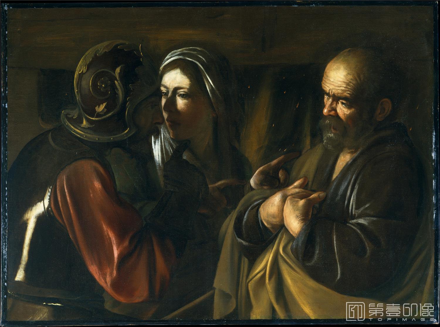 油画-美国纽约大都会美术馆油画藏画-CaravaggioThe Denial of Saint Peter-0356
